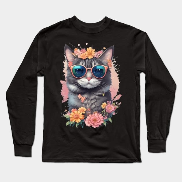 Blurred Beauty - Floral Cat Face Long Sleeve T-Shirt by BKSMAIL-Shop